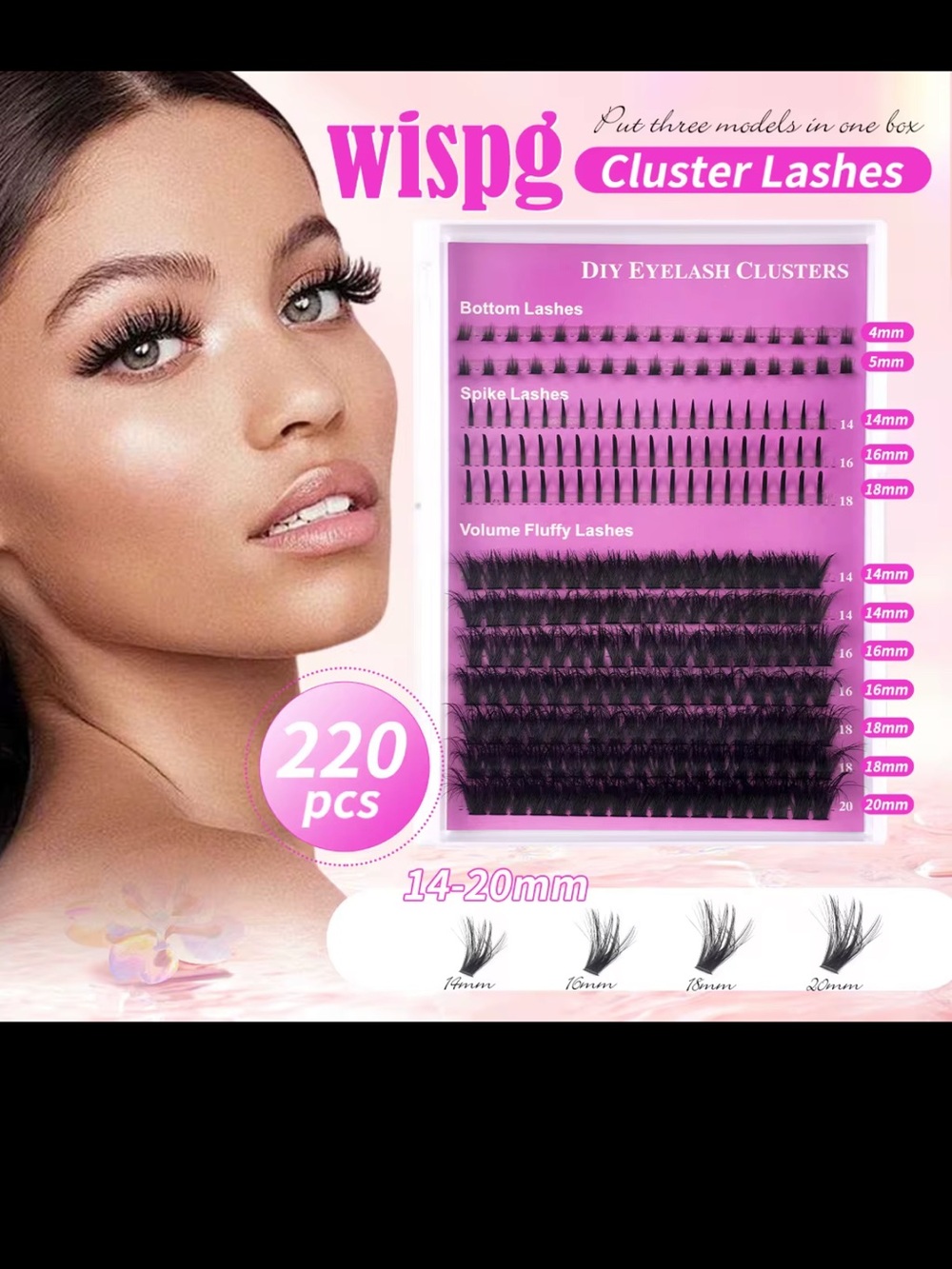 Vibe Black Cluster Lashes - 220pcs Volume Fluffy Mix